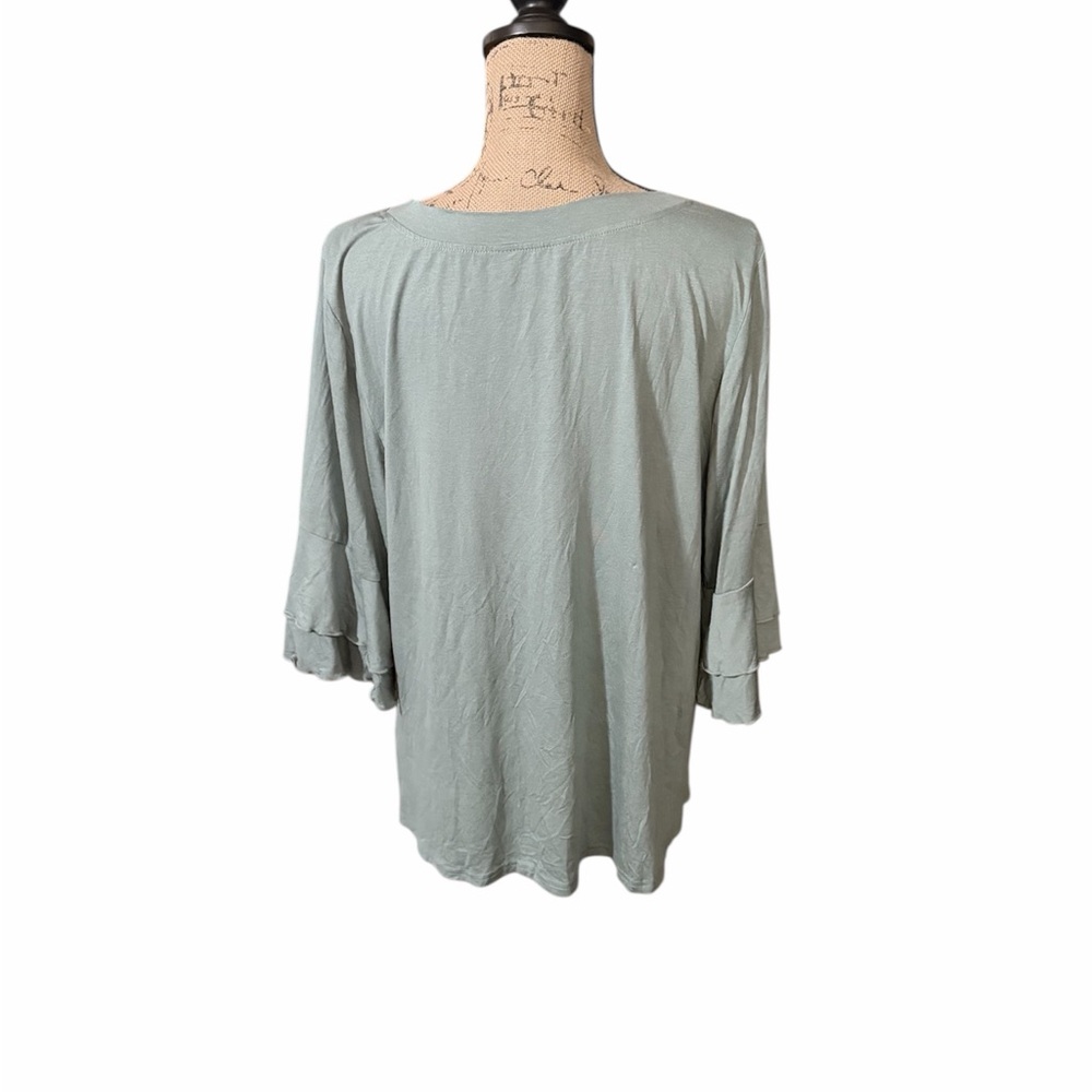 BloomChic Sage Green V-Neck Ruffle Sleeve Top - Picture 5 of 7